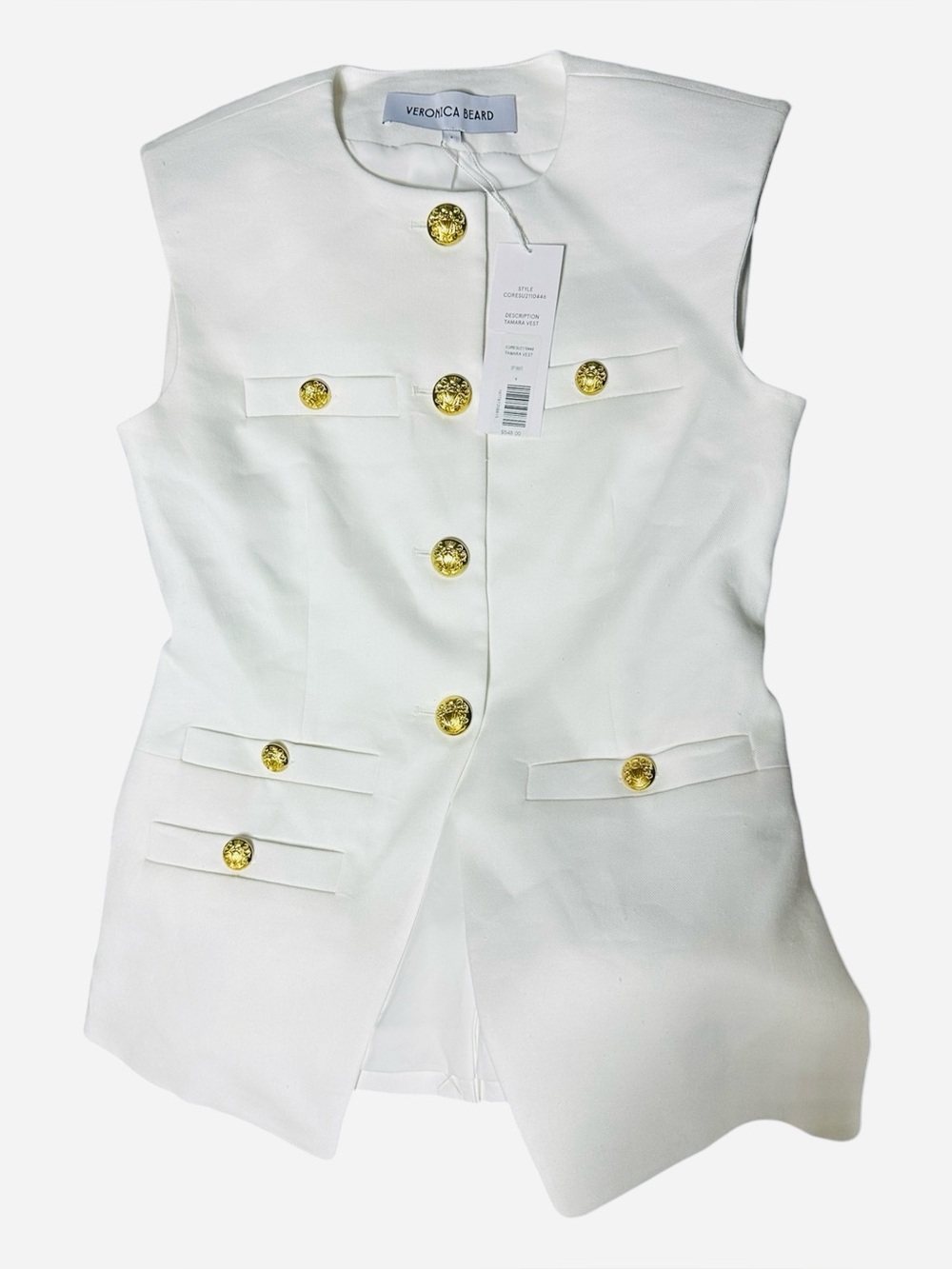 NEW VERONICA BEARD White Tamara Sleeveless Vest with Gold Medallion Miller 8 - Picture 13 of 13